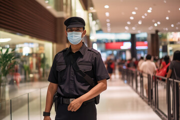 Guard In Background Shopping Malls. Сoncept Advantages Of Guard In Shopping Malls, Security Measures When Having Guards In Malls, Potential Issues With Having Guards In Malls