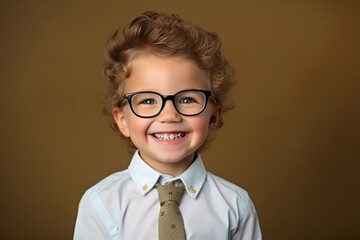 Portrait of a cute little boy with glasses on a brown background. - Powered by Adobe