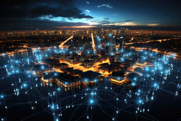 Global trade, business, logistics concept.Global network connection, digital telecommunication, big data, digital transformation, cloud computing, IoT, cryptocurrency.