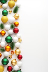 New Year. a special Christmas installation of colorful balls. space for text. white background