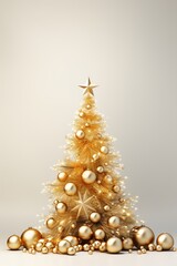 Fototapeta na wymiar Holiday banner. new year. Christmas tree decorated with gold and silver balls with a star on top