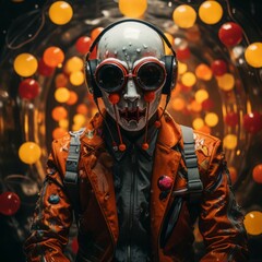 Cyberpunk clown portrait person. Fictional character. Generative AI technology.