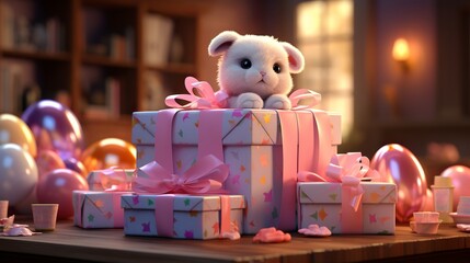 gift with bow and toy, Generative AI
