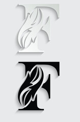 Fototapeta premium letter F. Black flower alphabet. Beautiful capital letters with shadow 