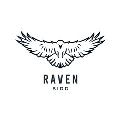 Obraz premium Raven bird or eagle line art hand drawn logo icon vector illustration