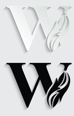 letter W. Black flower alphabet. Beautiful capital letters with shadow	