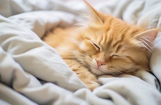 cute fluffy cat sleep on the bed