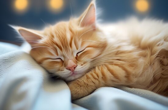 cute fluffy cat sleep on the bed,