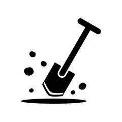 Black shovel tool digging soil ground symbol icon flat vector design