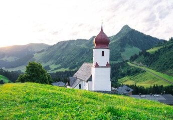 Bregenzer Wald, Vorarlberg, Austria village area from Damüls, church