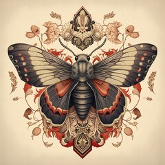 Naklejka premium Retro Butterfly. Butterfly clipart. Vintage painting. Ai Generated.