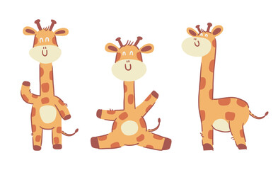 Giraffe . Cute cartoon characters . Hand drawn style . White isolate background . Vector .