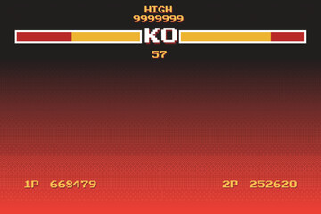 Fototapeta premium Versus Screen retro game on glitch background of analog tv