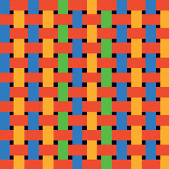 Pattern of a multicolored wicker basket on dark background