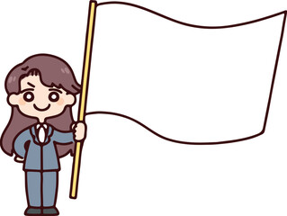 旗を持つスーツの女性