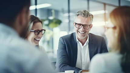 Senior businessman having a discussion with his team in an office. generative AI