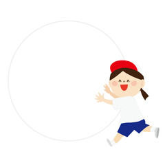 玉転がしをする白組のかわいい女の子のイラスト