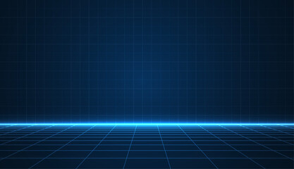 Retro cyberpunk style background. Sci-Fi background. Neon light grid landscapes. 80s, 90s