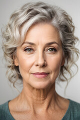 Naklejka premium Beautiful gorgeous 50s mid aged mature woman looking at camera isolated on white. Image created using artificial intelligence.