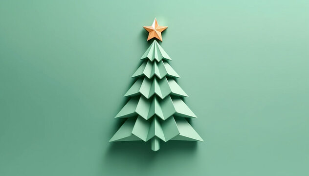 Christmas Tree Mockup Closeup isolated. Green background. Christmas Eve top view flat lay. Winter traditional holidays. Merry Christmas Happy New Year concept blank template copy space.