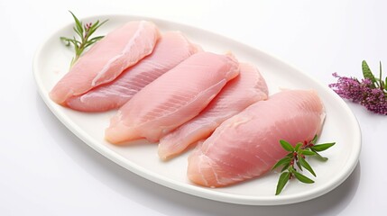 Fillet of chicken breast isolated on white background. Generative AI technology.	
