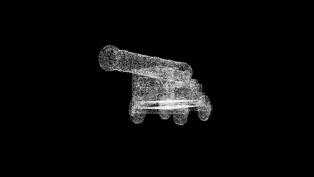 3D Ancient cannon rotates on black background. History and War concept. Pirate Cannon. Business advertising backdrop. For title, text, presentation. 3d animation 60 FPS