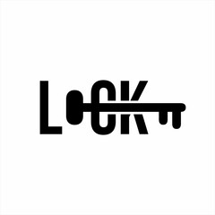 Lock vector logo with key illustration.
