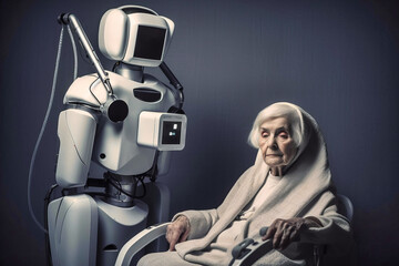 Obraz premium A Nursing Robot Assisting Elderly Woman