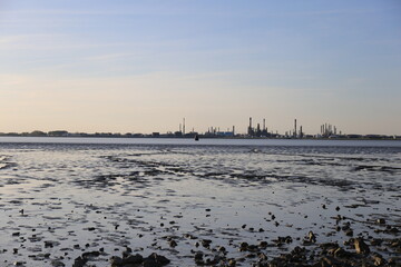 Landscape photo, Paimboeuf, Donges refinery, south estuary, industrial landscape, the banks of the Loir