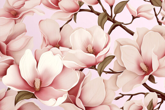 Spring Flower Pink Wallpaper Design Pattern Vintage Floral Art Seamless Decorative Blossom