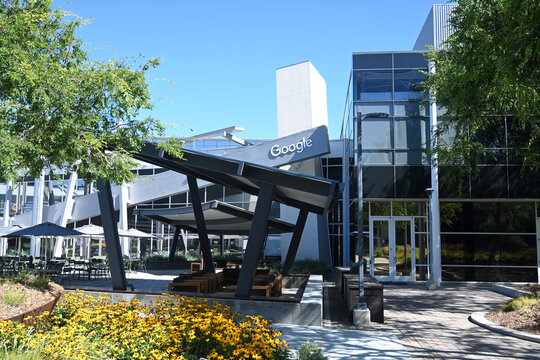 Mountain View, CA, USA - July 28, 2023: The Googleplex  headquarters complex of Google and its parent company, Alphabet Inc, located at 1600 Amphitheatre Parkway in Mountain View, California.
