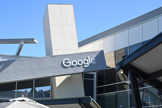 Mountain View, CA, USA - July 28, 2023: The Googleplex  headquarters complex of Google and its parent company, Alphabet Inc, located at 1600 Amphitheatre Parkway in Mountain View, California.