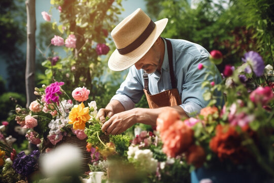 Plant man harvesting picking working business growing vegetable agriculture flower organic farmer horticulture gardener