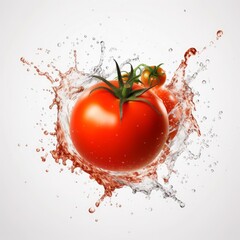Tomato with water splash isolated on white background. 3d illustration