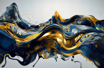 Mesmerizing Blue and Gold Paint Drip on White