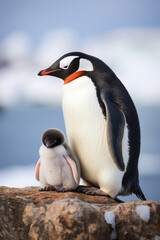 Obraz premium Penguin family in antarctic region wild life sea birds