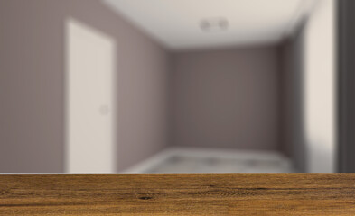 Fototapeta na wymiar Modern office Cabinet. 3D rendering. Meeting room. Background with empty wooden table. Flooring.