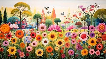 Fototapeta na wymiar Summer's Palette: Colorful Flower Garden