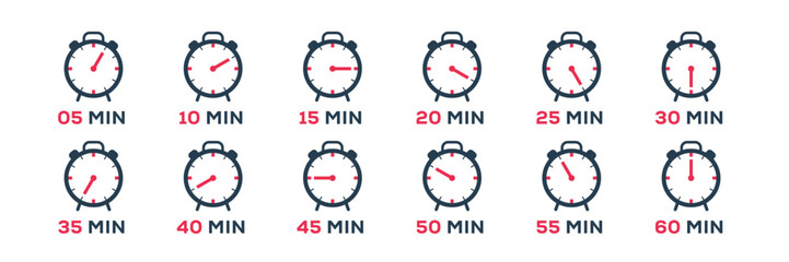 Fototapeta na wymiar Countdown timer icons set, Vector Illustration.