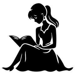 reading book girl silhouette