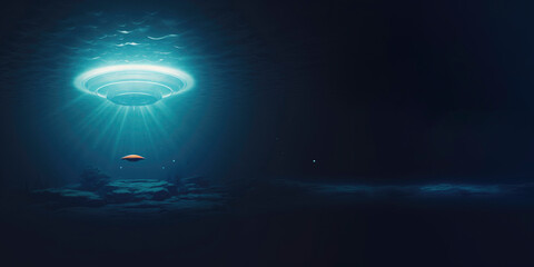 UFO/UAP base theme underwater background with small drone