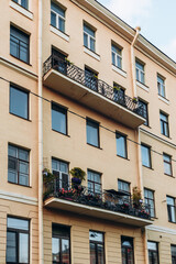 Facades of ancient buildings. Interesting 19th century architecture.