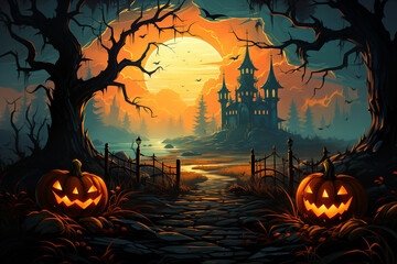 Fototapeta premium a Halloween vector background, Halloween night. generative ai