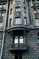 Gloomy gothic ancient mansion with statues