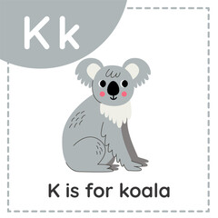 Animal alphabet flashcard for children. Learning letter K. K is for koala.