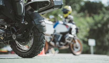 Motorcycle in a sunny motorbike on the road riding.with sunset light. copyspace for your individual...