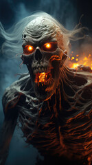 Zombie emerges from the shadows, its eyes radiating an eerie glow, hinting at its otherworldly nature and malevolent intentions. Generative AI