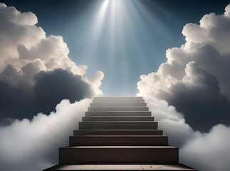 Fototapeta premium stairway to the sky with fluffy clouds 