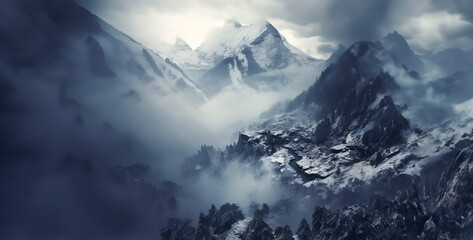 mountains in the morning, snowy fog on Mountain hd wallpaper