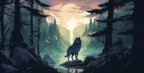 wolf howling at night, a wolf character in a forest landscape hd wallpaper